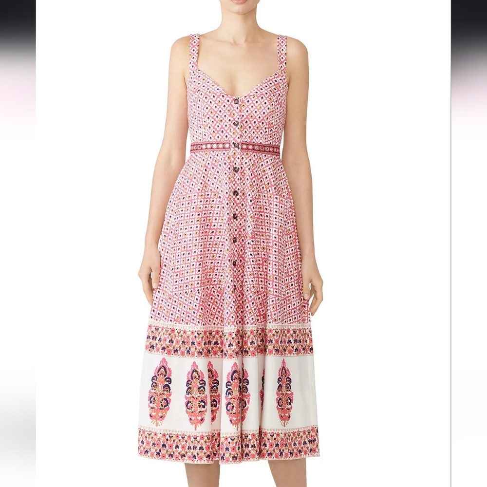 Saloni Fara Pink Abstract Sun Dress, NWT, Size S